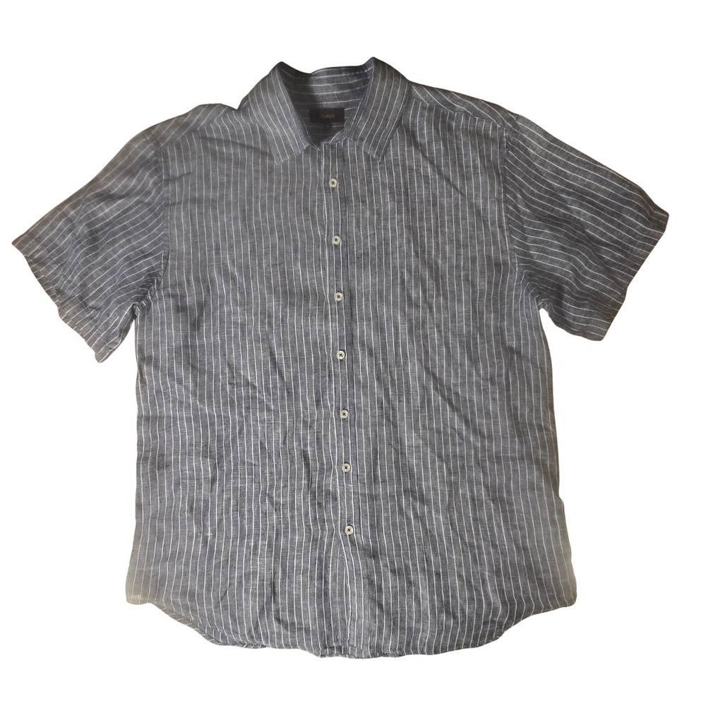 Quince Mens XL Blue White Striped Short Sleeve Linen Button Down Shirt